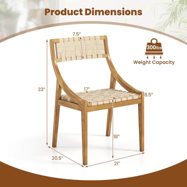 Natural Teak Wood Woven Webbing Dining Chair Armless Indoor Outdoor - 21" x 20.5" x 33"