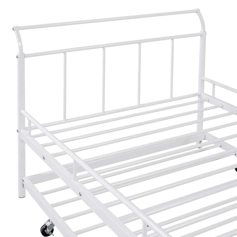 White Twin Size Metal Daybed with Curved Handle & Twin Trundle
