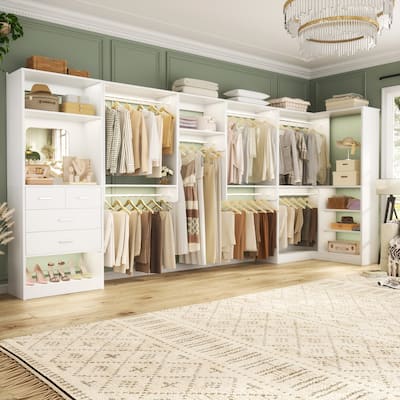 Set of 4/ 5 Modular Closet System with Drawers and Mirror, Corner Closet Organizer with Hanging Rods and Shelves