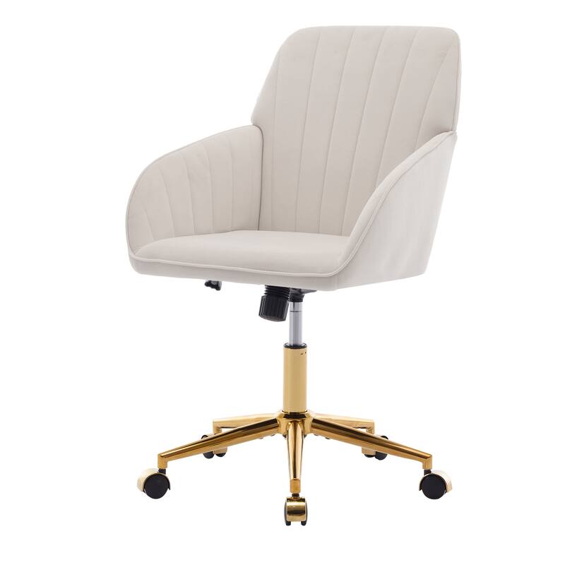 Comfortable Vanity Chair Visitor Chair with Lumbar Support, Ergonomic Swivel Chair Computer Chair with Backrest - Beige