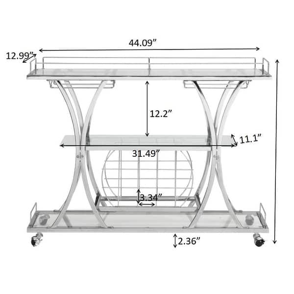 Contemporary Chrome Bar Cart with Wine Rack Silver Modern Glass Metal ...