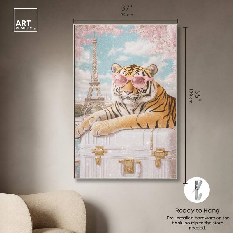 Tiger Luggage Paris Canvas by Art Remedy