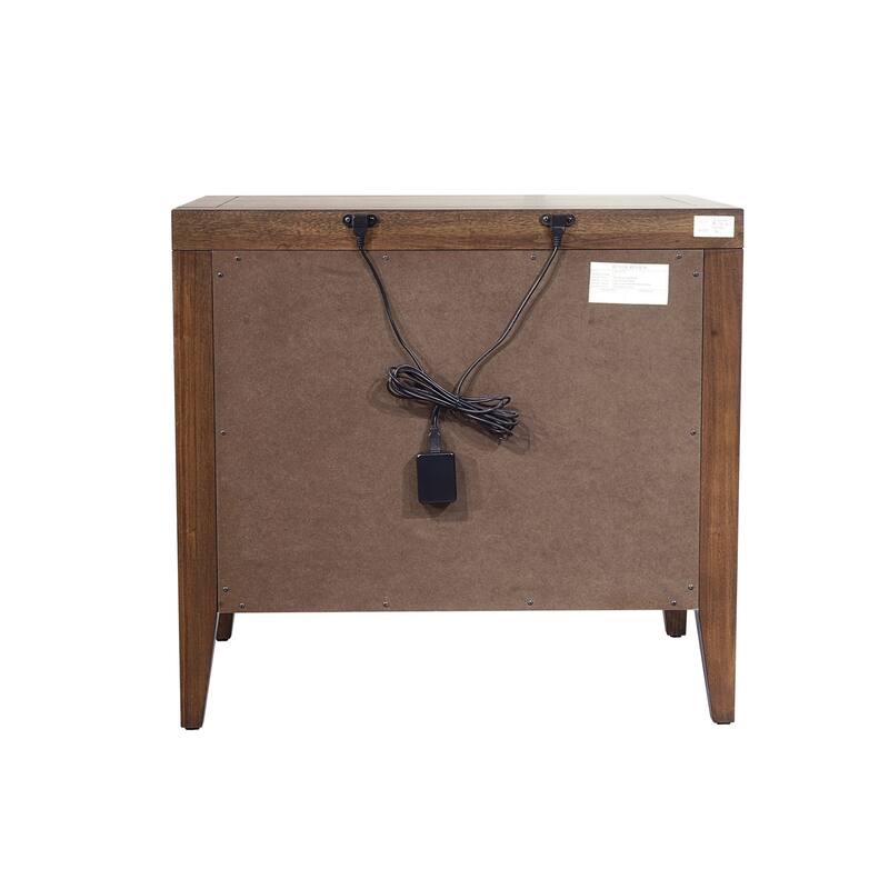 Enzo 28 Inch 2 Drawer Nightstand, Brown Wood, USB Charging, Black Handles