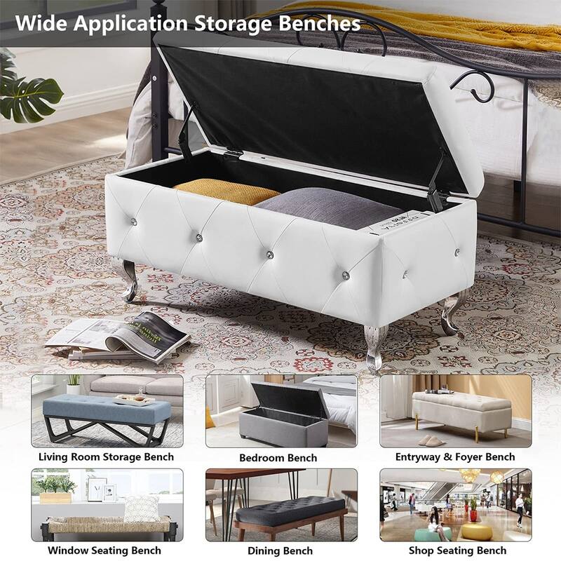 Luxury Storage Ottoman Bench, PU Upholstered Flip Top Ottoman