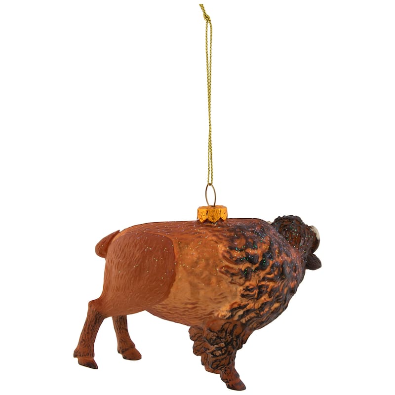 Glittered Buffalo Christmas Glass Ornament - 4.25" - Copper-Finish