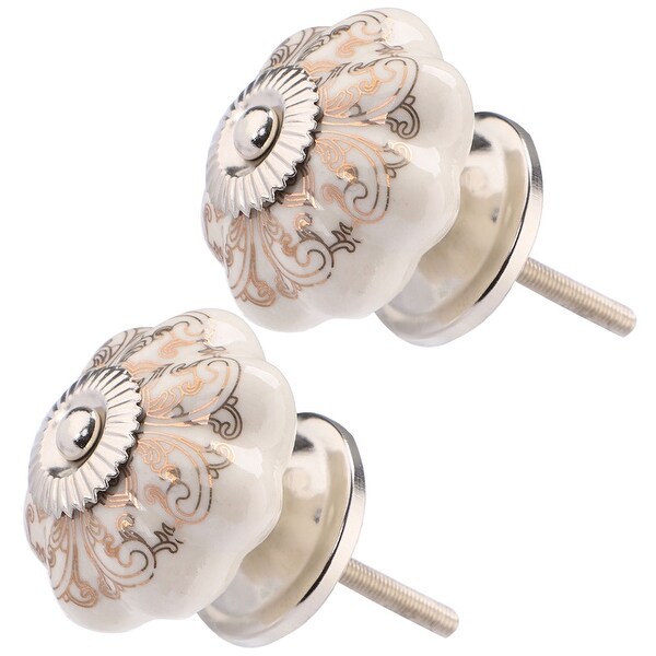 Ceramic Knob Hand Painted Drawer Pull Handle Wardrobe Accessory 42mm, #7 2pcs - White + Brown