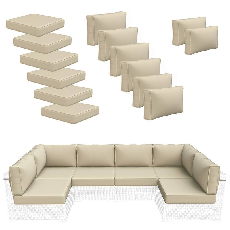 14 Piece Outdoor Furniture Replacement Cushions,Patio Seat Cushions - Beige