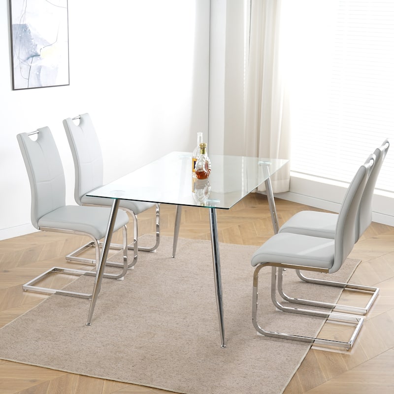 Modern Dining Chairs with Chrome Metal Legs Set of 2