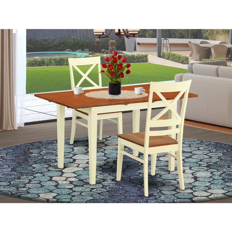 HomeStock 3-Piece Buttermilk and Cherry Finish Solid Wood Top Dining Table Set