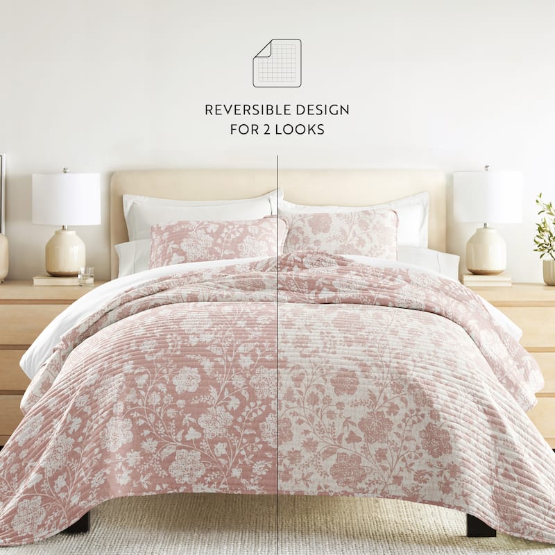 Becky Cameron All Season 3 Piece Textured Floral Reversible Quilt Set