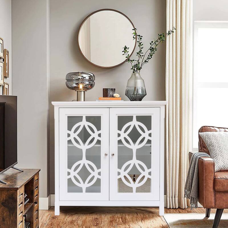 White Pine Wood 2-Door Accent Storage Cabinet - 35.8" H x 35.8" W x 15.55" D