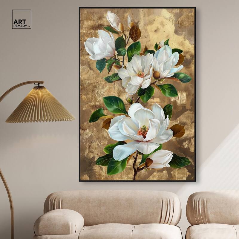 Guilded White flora Canvas by Art Remedy