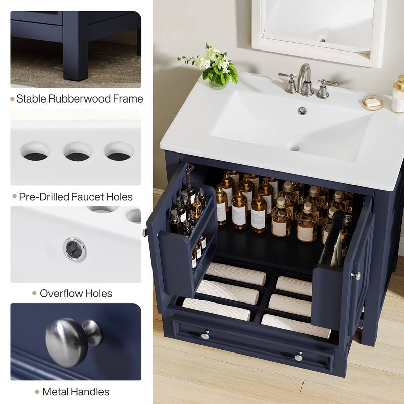 30 Inches Modern Bathroom Vanity Cabinet with Ceramic Basin & 1 Drawer