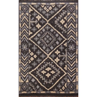Geometric Moroccan Oriental Area Rug Handmade Wool Carpet - 4'11" x 8'2"