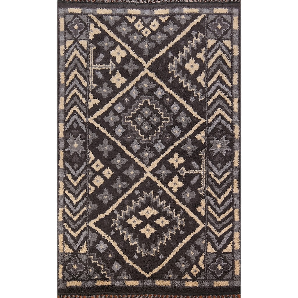 Geometric Moroccan Oriental Area Rug Handmade Wool Carpet - 4'11" x 8'2"