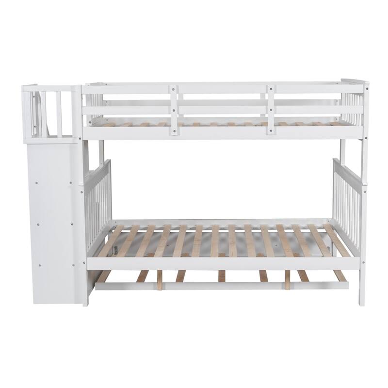 Twin-Over-Full Bunk Bed with Trundle, Storage, and Guard Rail for Bedroom or Dorm