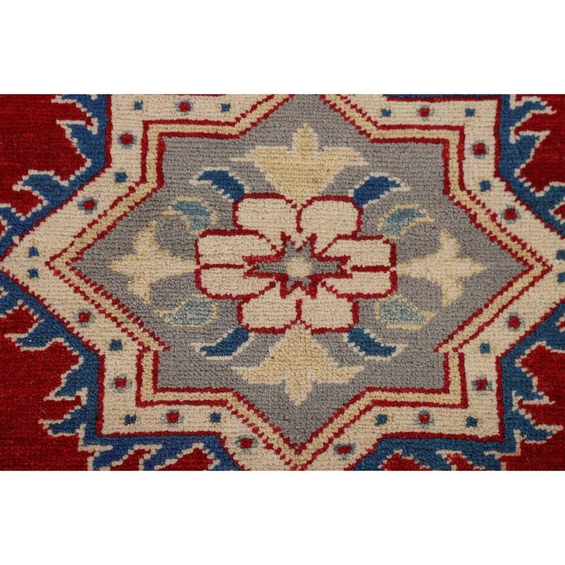 Red Geometric Kazak Rug Hand-Knotted Living Room Wool Carpet - 6'9" x 9'6"