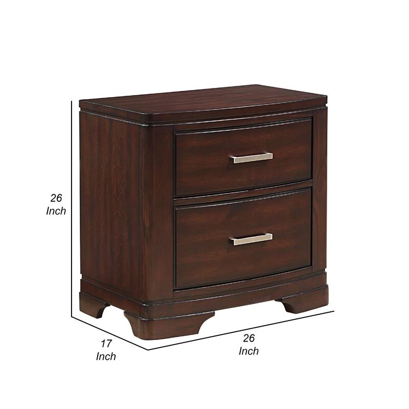 Hudy 2 Drawer Nightstand, 26 Inch, Cherry Brown Birch Veneer