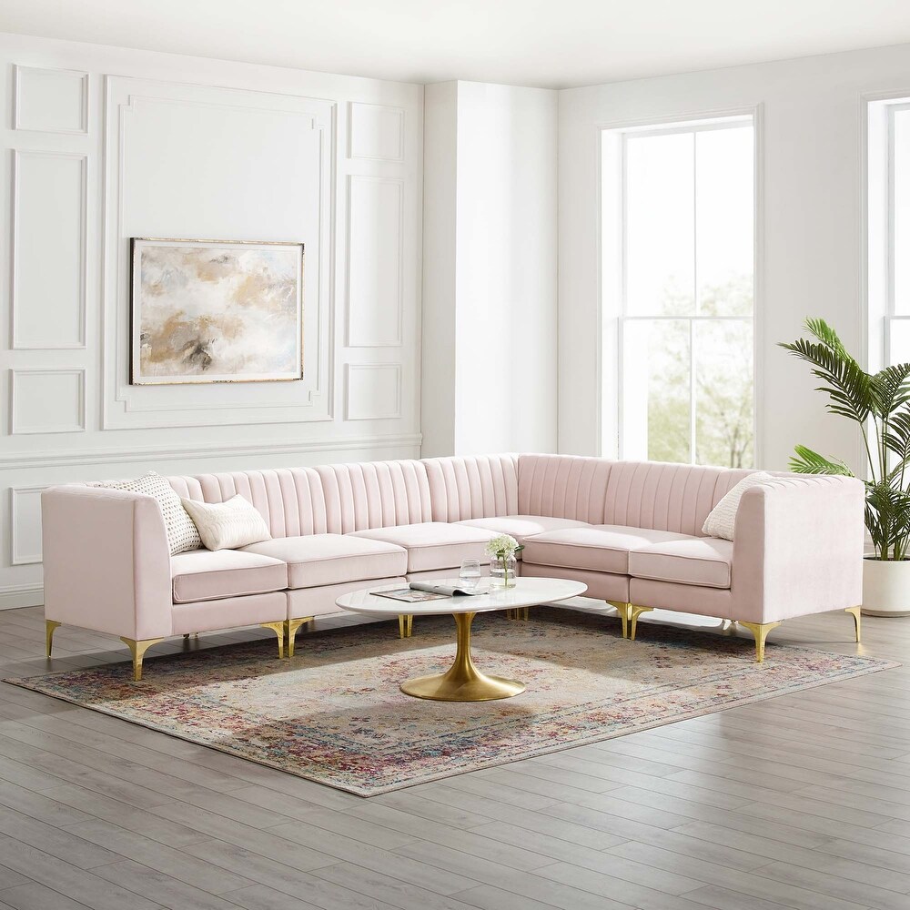 Pink velvet sales sectional sofa