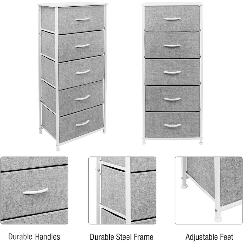 Dresser w/ 5 Drawers Furniture Tall Storage Organizer Unit for Bedroom
