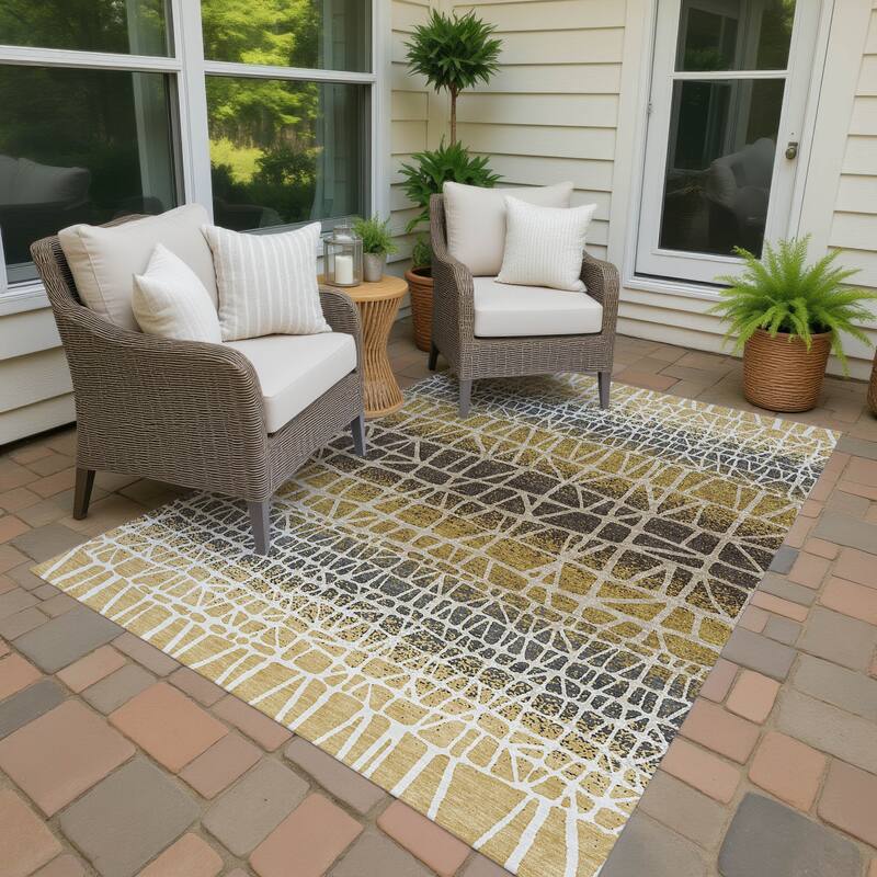 Machine Washable Indoor/ Outdoor Boho Global Chantille Rug - Gold - 9' x 12'