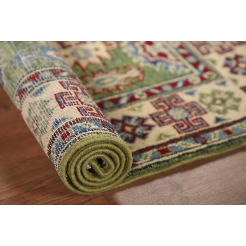 Green Kazak Accent Rug Handmade Oriental Wool Carpet - 2'8" x 3'11"