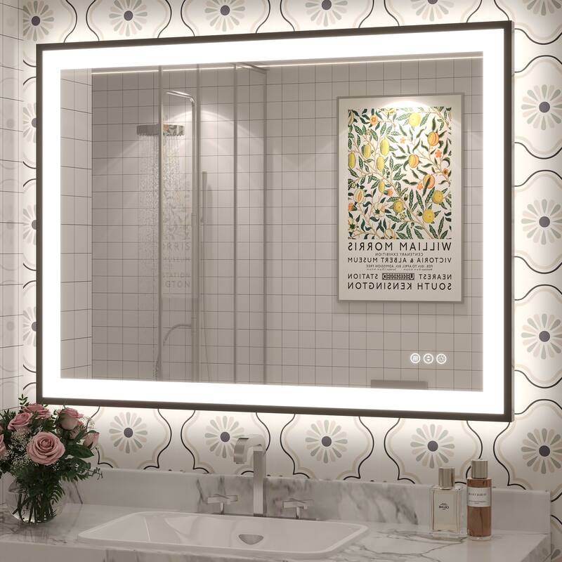 Extra Large Black Frame LED Bathroom Vanity Mirror with 3 Years Warranty and UL Certified - 40x30