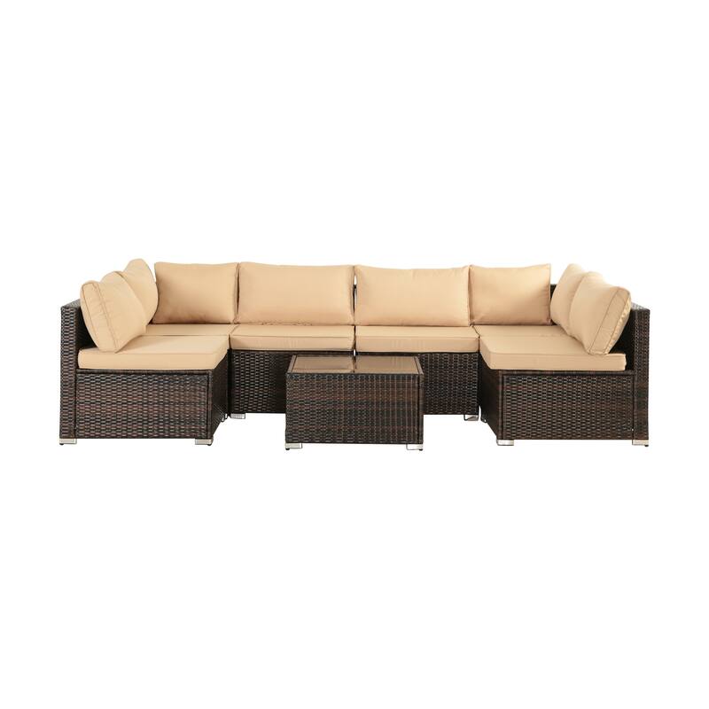7-Piece Wicker Patio Conversation Set with Cushions