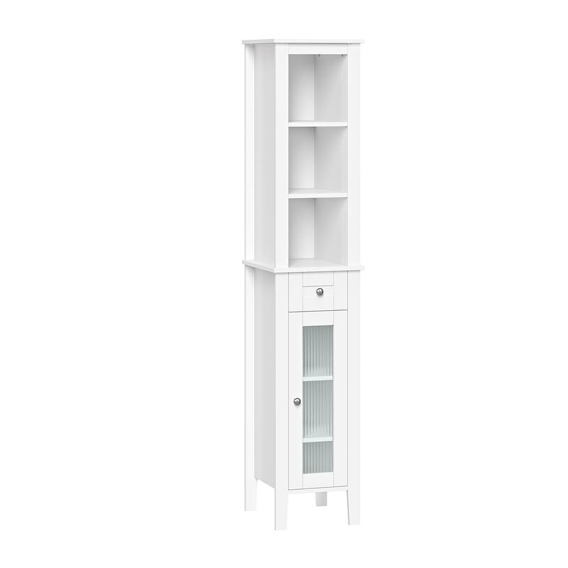 RiverRidge Prescott Tall Bathroom Storage Linen Cabinet and Organizer with Drawer, Glass Door, and Shelves - White
