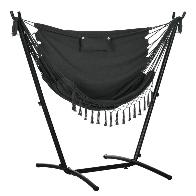 Outdoor Hammock Chair with Stand, Patio Swing Hanging Chair with Side Pocket and Headrest - Dark Grey