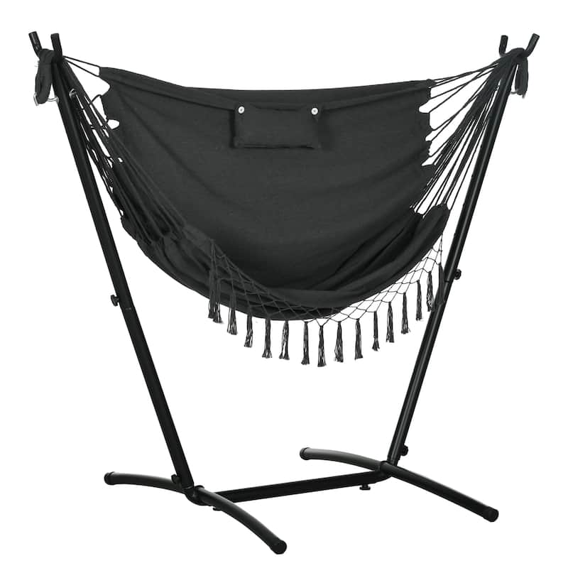 Outsunny Patio Hammock Chair with Stand, Outdoor Hammock Swing Hanging Lounge Chair with Side Pocket and Headrest,