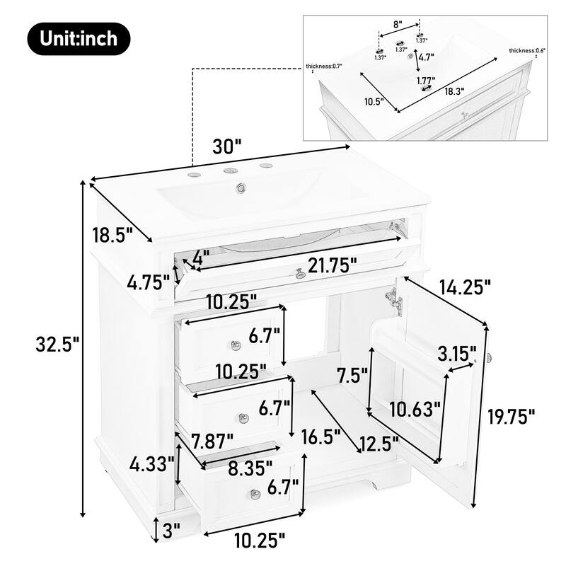 Christopher Knight Home - Beauchamp Freestanding 30-Inch Bathroom Vanity with Sink and Ample Storage