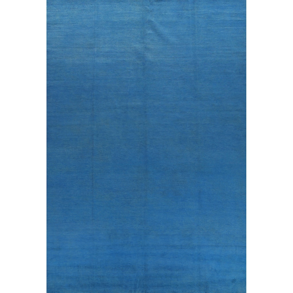Hand Knotted Oriental 100% Wool Carpet Modern Solid Navy Blue & Blues Gabbeh Area Rug - 13' 4'' X 9' 11''
