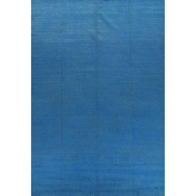 Hand Knotted Oriental 100% Wool Carpet Modern Solid Navy Blue & Blues Gabbeh Area Rug - 13' 4'' X 9' 11''