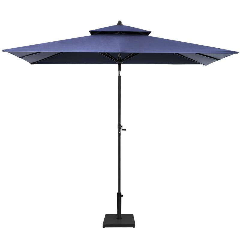 VredHom 10 x 6.5 Ft Double Top Market Patio Umbrella with Tilt-and-Crank - NavyBlue-WithBase