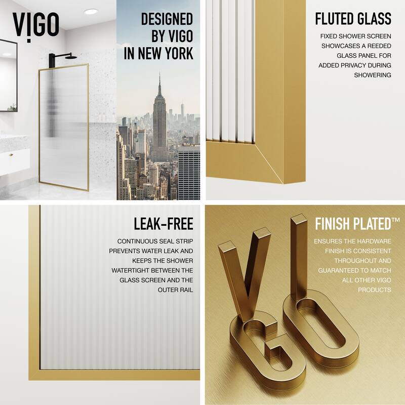 VIGO Meridian 34" W x 74" H Framed Fixed Shower Screen
