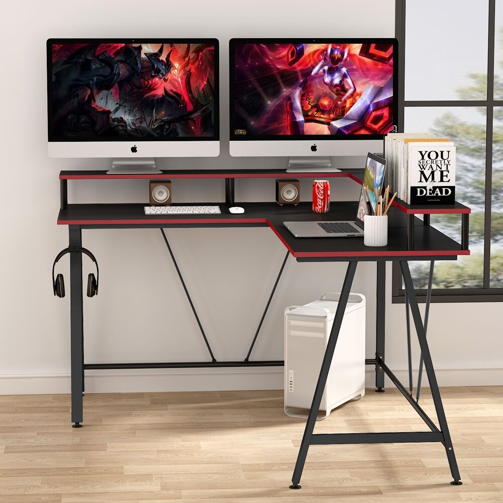 L Shaped Desk With Monitor Stand Gaming Desk Overstock 30531758 Shop with afterpay on eligible items.