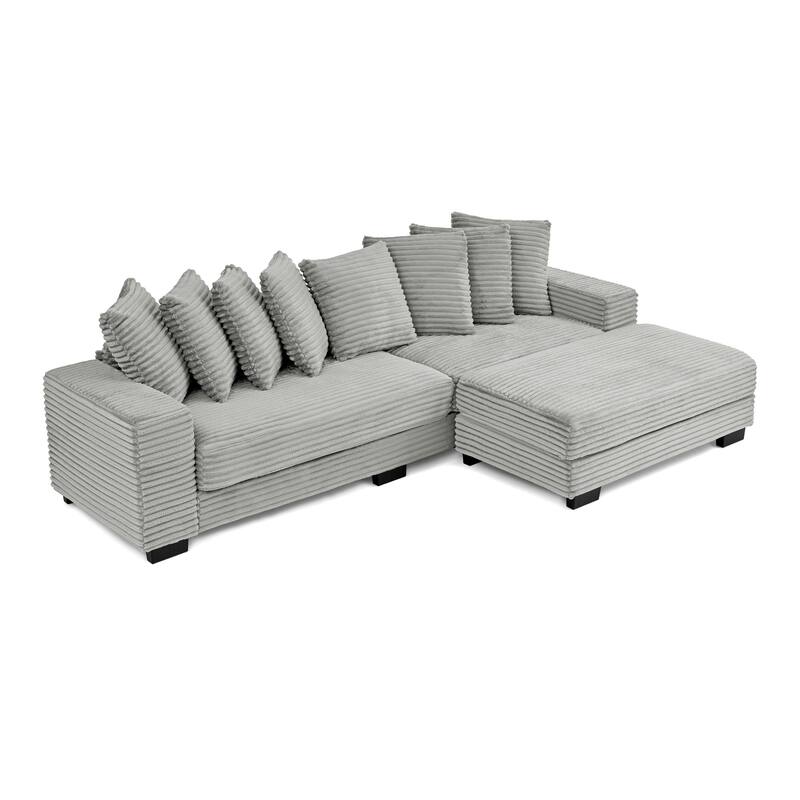 Roomfitters Corduroy Tufted Upholstered Sleeper Sectional Sofa, L-Shape Modular Convertible Sofa with Adjustable Footrests