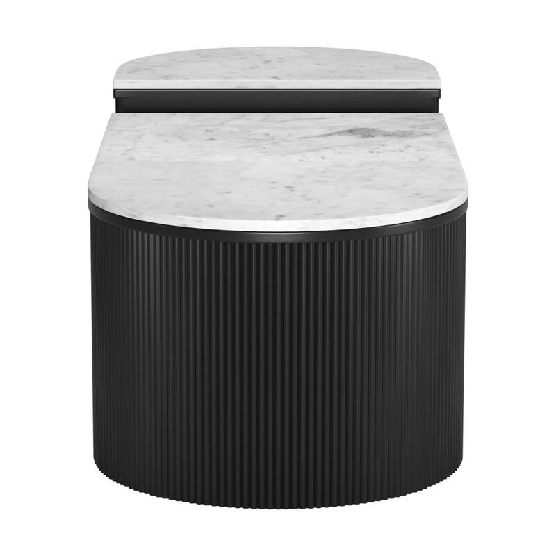 HomeRoots Set of Two Black And White Wood And Faux Marble Oval Drum Bunching Coffee Tables - 39' X '17.7' X '24