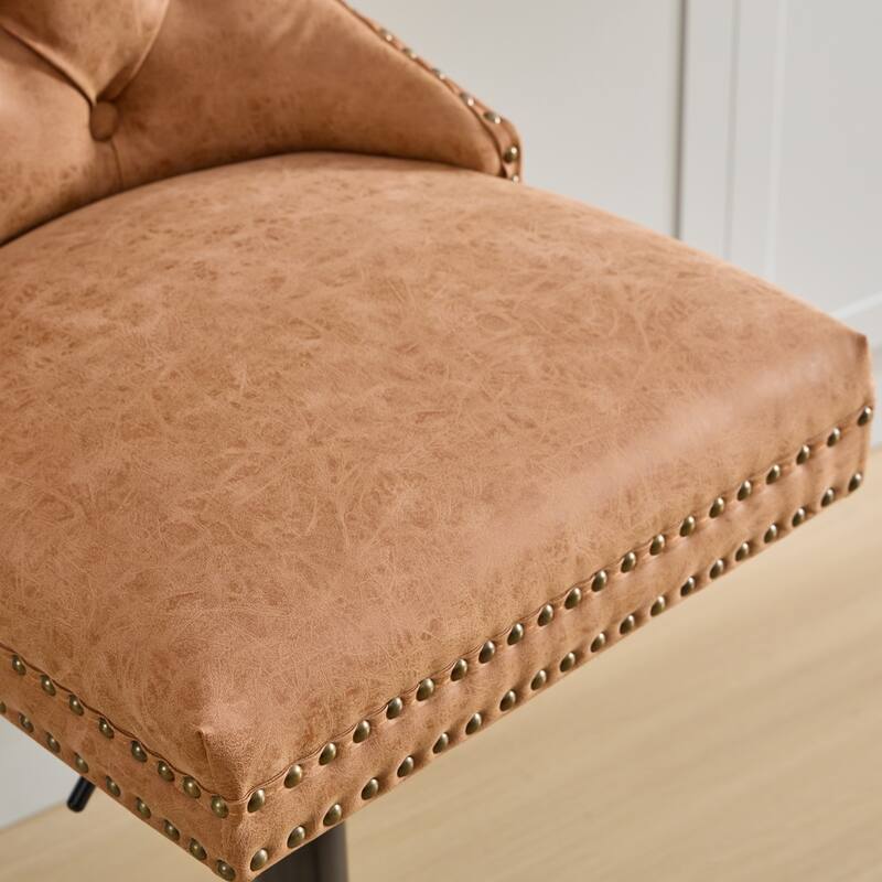 Aged and Retro PU Swivel Barstools Adjusatble Seat Height from 25-33 Inch,Bar Stools with Backs Comfortable Tufted(Set of 2)