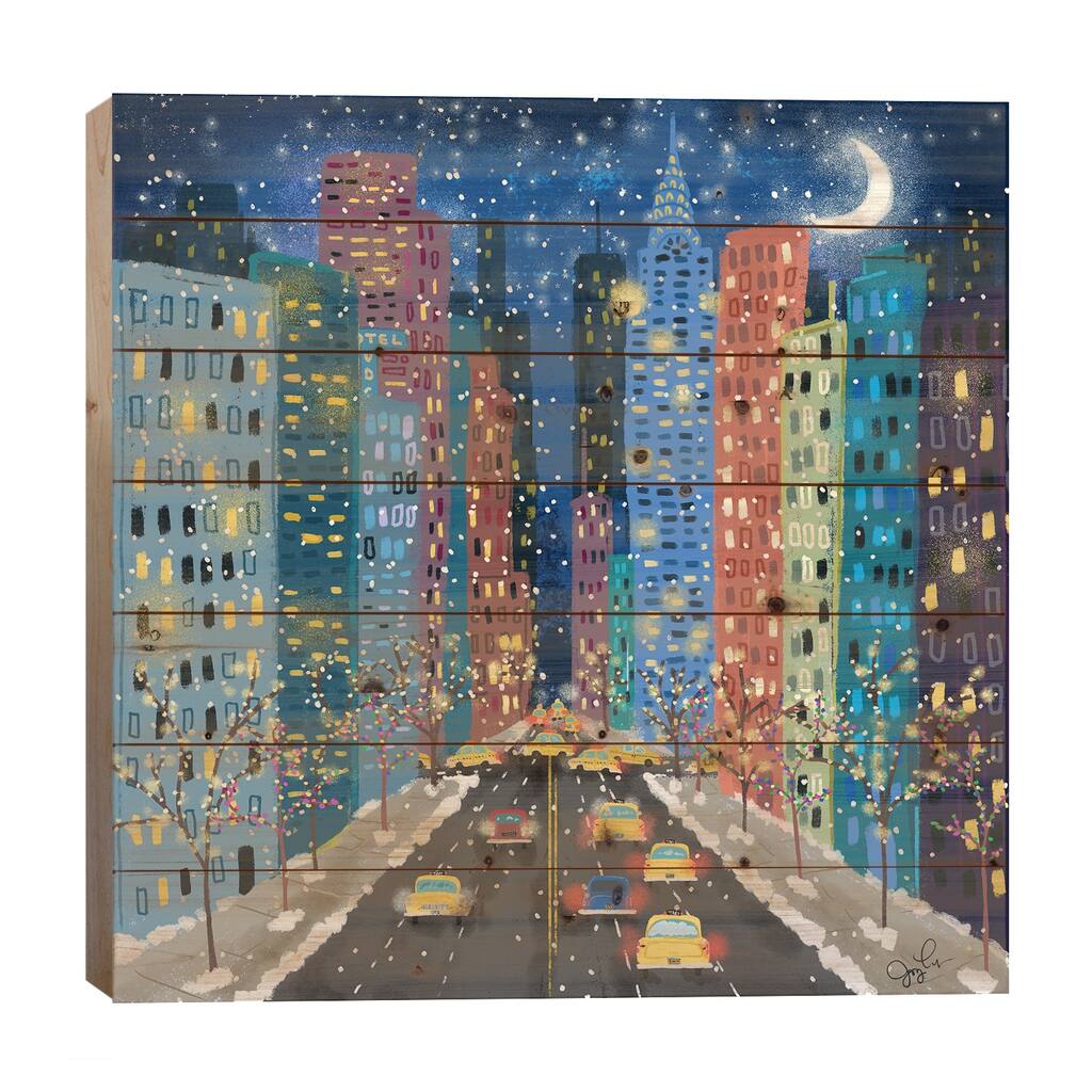 42nd Street Print On Wood by Joy Laforme - Multi-Color