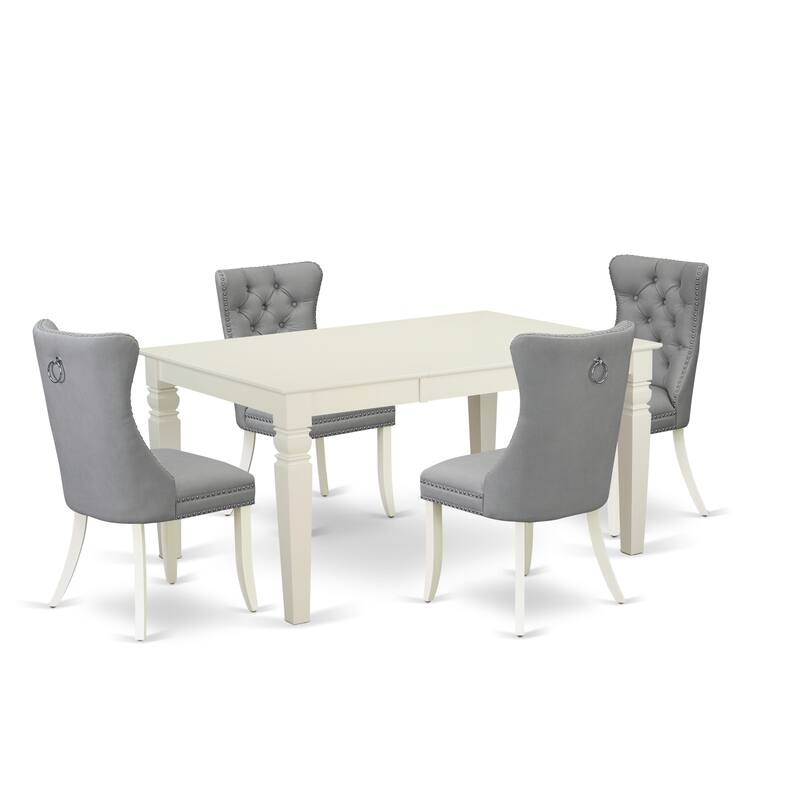 East West Furniture Dining Set Includes a Rectangle Wooden Table and Upholstered Chairs, Linen White (Pieces Options)