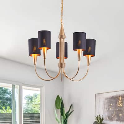 5-Lights Black-Gold Creative Chandelier - 24.4"D×5"W×80.2"H (Adjustable)