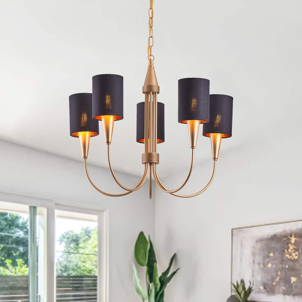 5-Lights Black-Gold Creative Chandelier - 24.4"D×5"W×80.2"H (Adjustable)