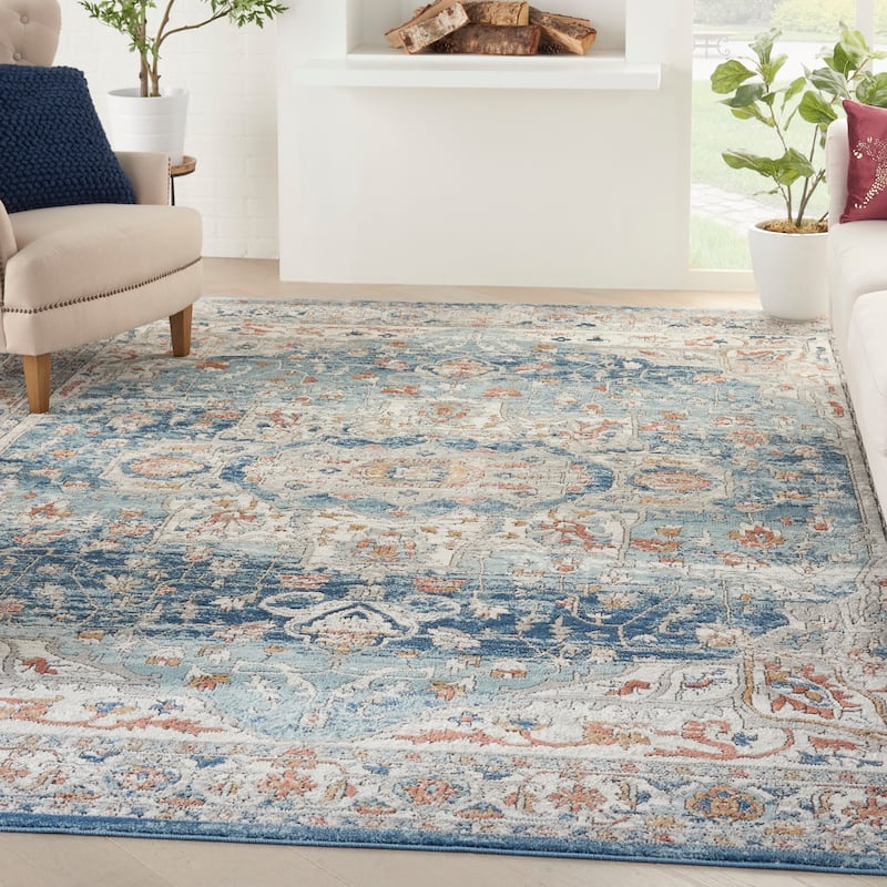 Nourison Concerto Vintage Blue Distressed Medallion Area Rug - 10' x 14' - Ivory Blue