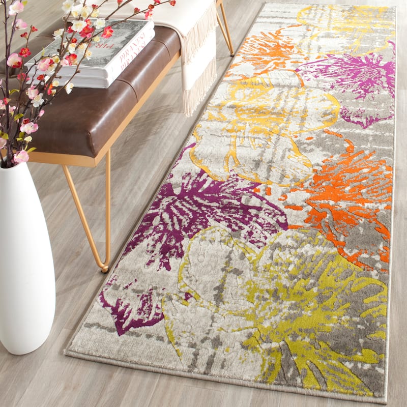 SAFAVIEH Porcello Jo Abstract Floral Area Rug - 2'4" x 9' Runner - Ivory/Grey