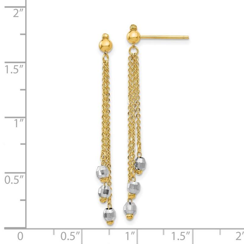 Curata 14K Two-Tone Gold Three-Strand Diamond-cut Bead Drop Earrings (3mmx43mm) - Orange