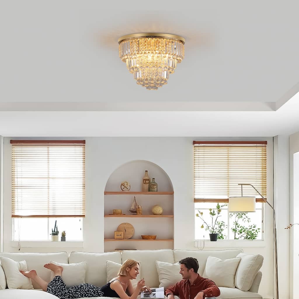 Practical Chandelier Lighting Crystal Chandelier, Gold Flush Mount Ceiling Light, Living Room Pendant Ceiling Lighting Fixture