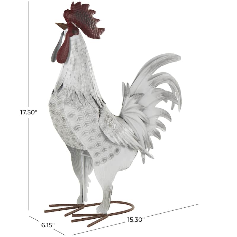Metal Rooster Decorative Garden Sculpture with Black Texturing and Red Accents - White - Roche River Decor