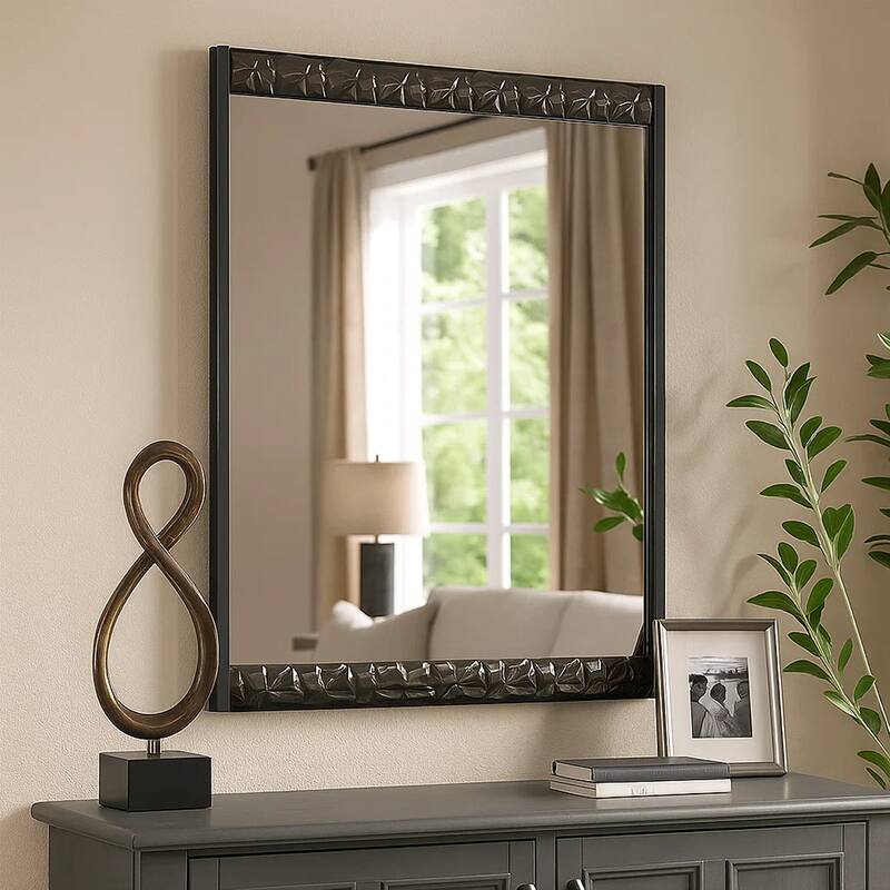 Zara 36x40 Dresser Mirror, Rectangular, Chrome Geo Molding, Ash Gray - Ash Gray, Chrome